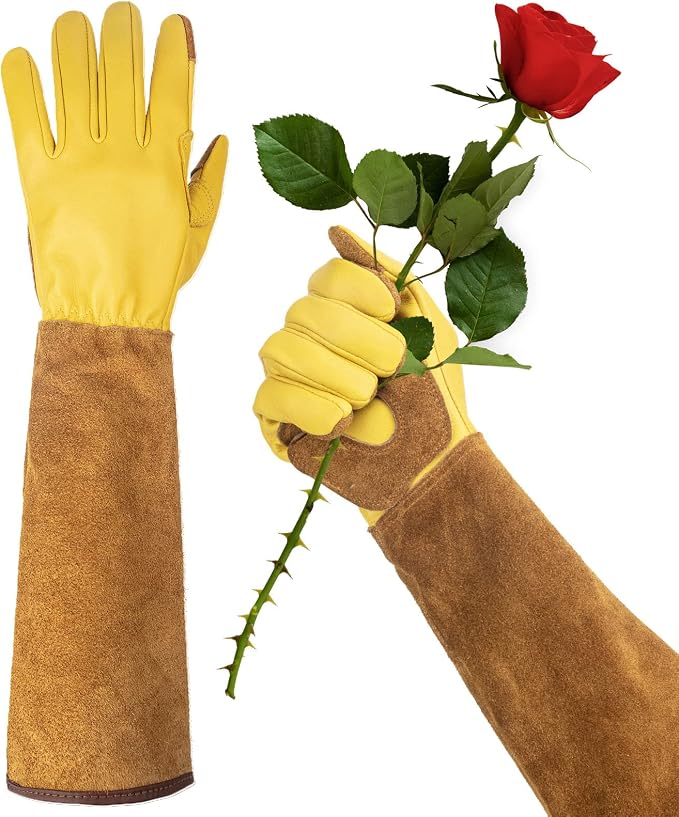 WOHEER Long Gardening Gloves for Women Thorn Proof,Rose Pruning Cowhide Leather Garden Glove for Cactus, Rose and Blackberry