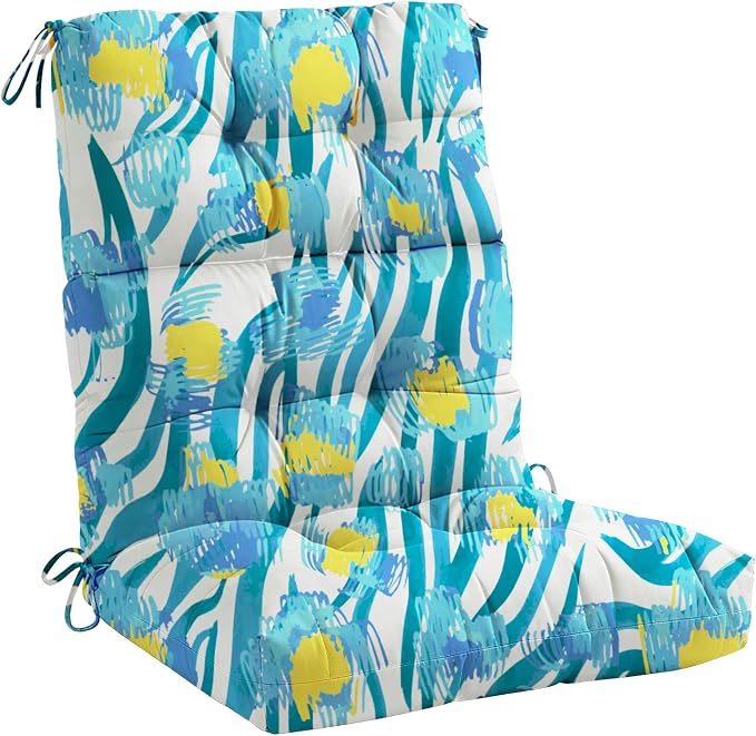 Tufted High Back Adirondack Chair Cushion 45"x21"x4",Floral | Patterned outdoor cushion with ties; premium padded design fits garden rocking chairs, multiple color options available
