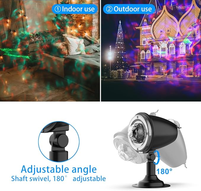 Christmas Laser Projector Lights - Waterproof Holiday Projector Outdoor with 10 Color, Aurora & Ocean Wave Pattern, Outside Landscapes Spotlights for House,Garden,Yard Halloween Christmas Decoration