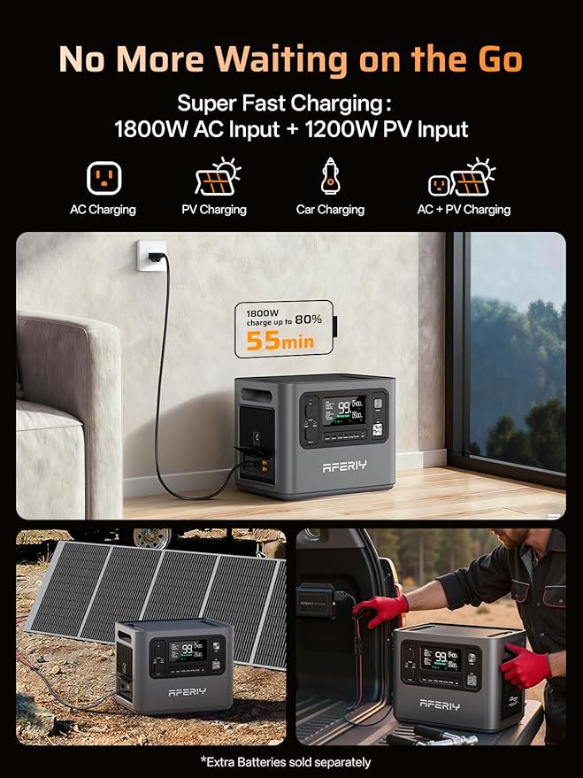 AFERIY P280 Portable Power Station 2800W (Peak 5600W),2048Wh LiFePO4 Battery,Expandable to 10kWh,0-80% Charge in 38 Min,UPS Dual Solar Input Solar Generator for Home Use,Power Outages,Camping,and RVs