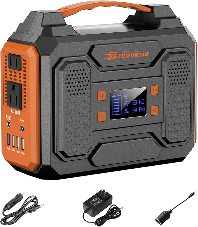 ZeroKor 300W Portable Power Bank Generator With Carrying Case,Power Station 110V Power Pack with AC Outlet,External Lithium Battery Pack with DC QC3.0 USB for Outdoor Camping Home Use Van Life