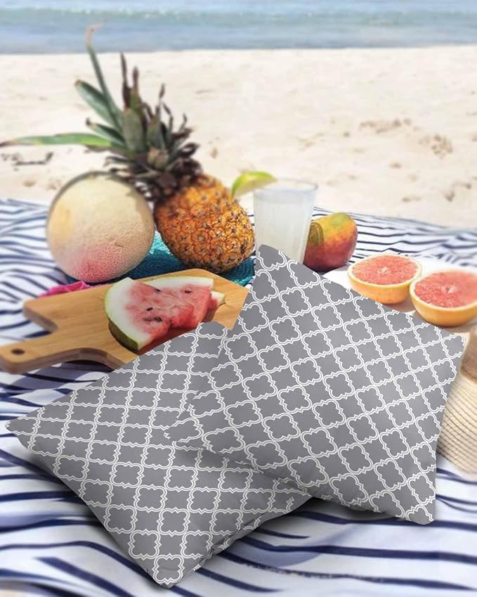 Outdoor Waterproof Pillow Covers for Patio Furniture Moroccan Pattern Decorative Throw Pillow Cover Geometric Trellis Grey Pillowcases Set of 2 Cushion Case for Sofa Couch Chair Home Decor 26x26 inch