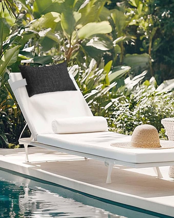 Outdoor Pillow for Chaise Lounge Chair Black Rustic Vintage Burlap Texture Outdoor Pillows Waterproof with Adjustable Strap Headrest Lumbar Pillows for Garden Patio Furniture 1 Pack 12" x 20"