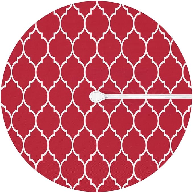Round Tablecloth with Umbrella Hole and Zipper Moroccan Pattern Outdoor Elastic Fitted Table Cloth 36"-44" Oil-Proof Waterproof Burgundy Red Patio Table Cover for Picnic Party
