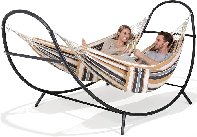 SUNCREAT Hammocks for Outside with Stand, Porch Hammock and Stand, 475 lbs Capacity, Patent Pending, Coffee