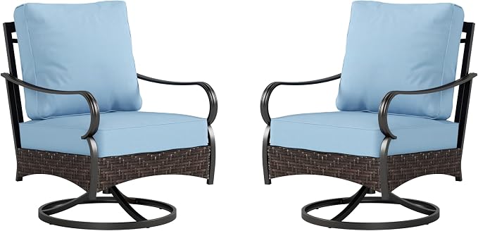 PHI VILLA Swivel Patio Sofa Chairs - 2 PCS Outdoor Swivel Rocker Armchairs, Patio Seating with High Back Deep Seat for Porch Deck Balcony