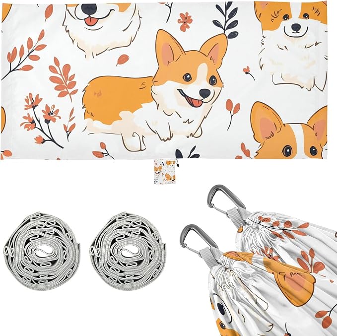 Round Rump Pup Dog Floral Pattern Outdoor Hammocks Foldable Swing Hammock for Patio Backyard Lounge Base