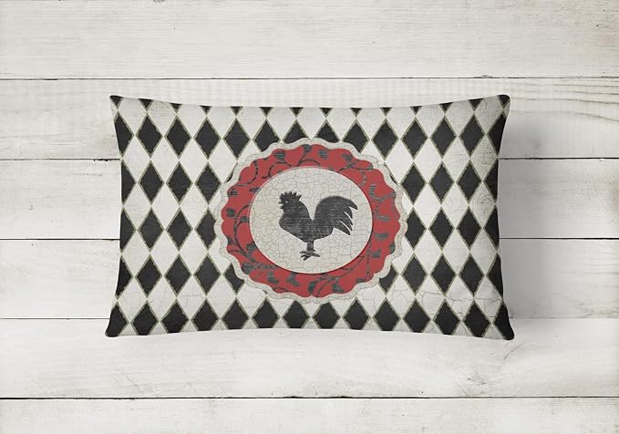 Caroline's Treasures SB3086PW1216 Rooster Harlequin Black and White Canvas Fabric Decorative Pillow 100% Machine Washable Pillow, Indoor or Outdoor Decorative Throw Pillow for Couch, Bed or Patio