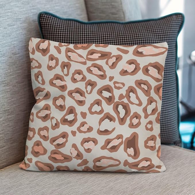 Chinoiserie Cheetah Print Throw Pillow Covers Brown and Light Gray Throw Pillow Cover Farmhouse Outdoor Waterproof Decorative Pillow Cover for Couch Sofa Patio 16x16 in