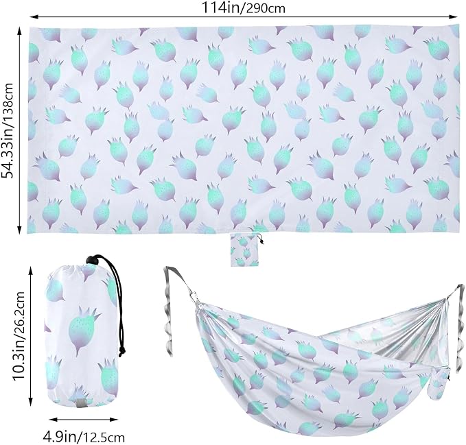 Camping Hammock Outdoor Hammocks for Outside Green Blue Pitaya Beach Trees Portable Lightweight with Pockets Tree Straps Indoor