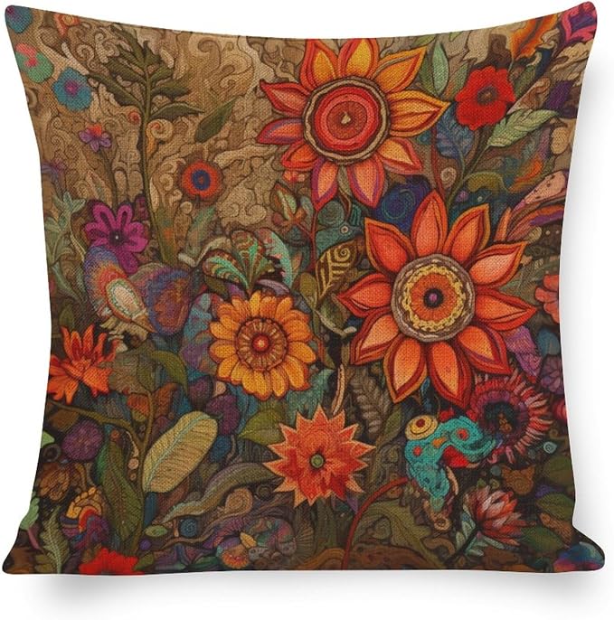 Throw Pillows for Bed Oil Painting Colorful Garden Flowers Pillow Case 16"x16" Fabulous Flowers Spring Decorative Pillow Cover Decorative Outdoor Linen Fabric Pillow Case for Couch Bed Car