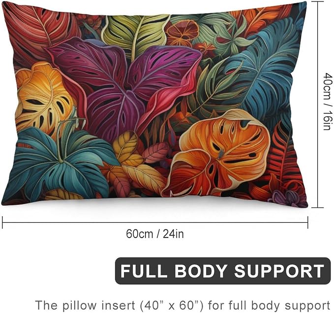 Cushion Covers Tropical Flower Printed with Colorful Leaves Girls Boys Pillowcases Pillows Covers Cases 16 "x24 " Tropical Plants Pillow Protectors with Zipper Standard Size Decorations Supplies