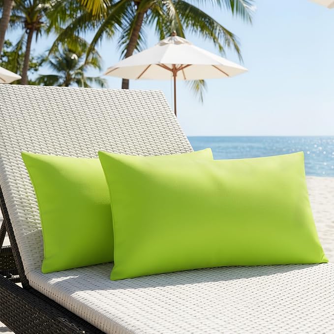 Lewondr 2 Pack Waterproof Outdoor Pillow Covers, 12"x20", Fluorescent Green | Waterproof, Solid PU Coating Throw Pillow Case, UV Protection Garden Cushion Cover, for Patio Decorative Sofa Couch Balcony