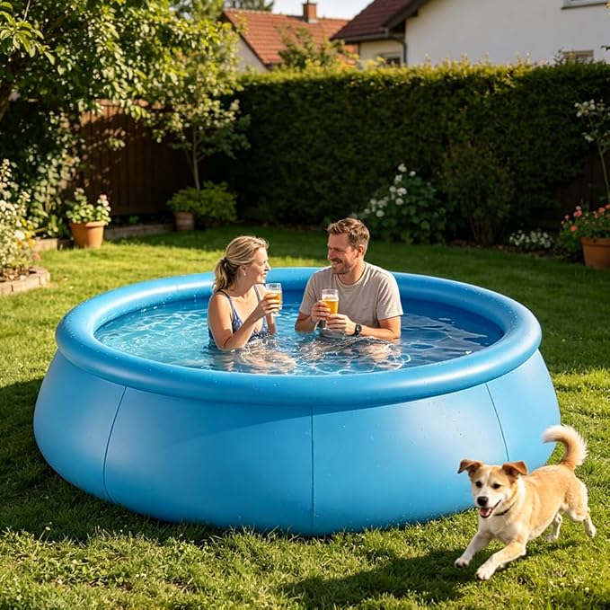 8FT x 25IN Round Inflatable Swimming Pool, Blow Up Above Ground Pool for Adults Indoor & Outdoor Summer Water Party Backyard Garden Lawn