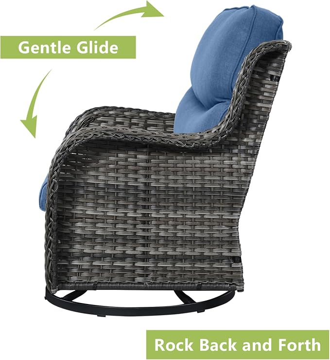 Rilyson Wicker Patio Furniture Set - 5 Piece Rattan Outdoor Sectional Conversation Sets with 2 Swivel Rocking Chairs,2 Ottomans and 1 Side Table for Porch Deck Garden(Mixed Grey/Blue/Smile)