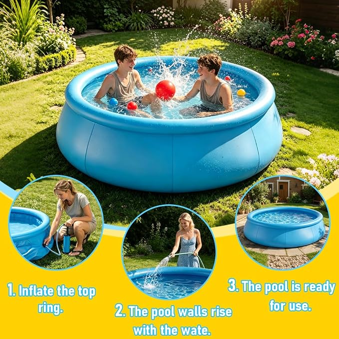 8FT x 25IN Round Inflatable Swimming Pool, Blow Up Above Ground Pool for Adults Indoor & Outdoor Summer Water Party Backyard Garden Lawn