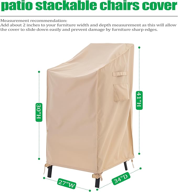 F&J Outdoors Waterproof UV Resistant Heavy Duty High Back / 4 Stackable Chairs Cover, 27" W x 34" D x 41" H