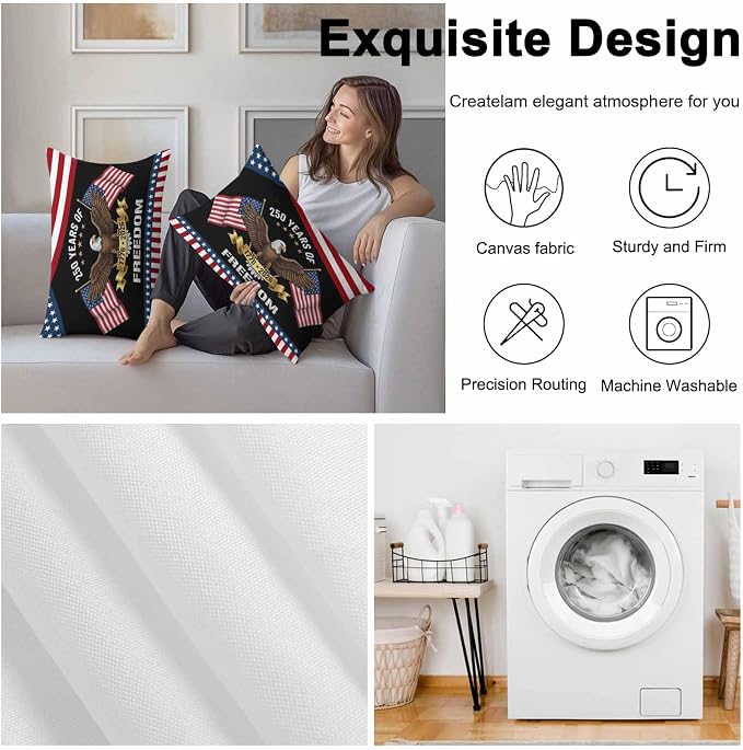 250 Years Anniversary Outdoor Pillow Covers 20x12 Inch Lumbar Pillow Covers Set of 2 Waterproof Decorative Throw Pillow Cases American Flag Eagle Independence Day Cushion Covers for Patio Furniture
