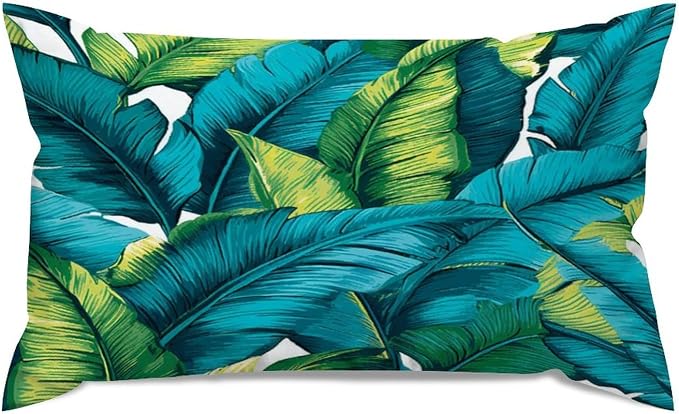 Set of 2 Turquoise Lime Green Teal Blue Aqua Tropical Plants Cushion Cover Case with Zipper 12x20in Canvas Pillow Cover Rectangle Pillow Case for Couch Bed Car Pub Coffee Bar Living Room Decor