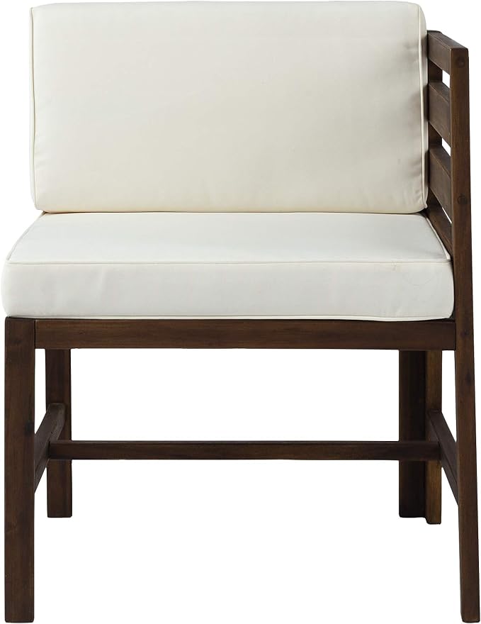 Walker Edison Ravello Contemporary 3 Piece Acacia Wood Outdoor Modular Chat Set with Cushions, Set of 3, Dark Brown