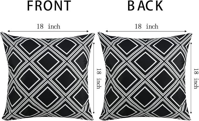 Outdoor Waterproof Black Pillow Covers Set of 2 Farmhouse 18x18 Inch | Outdoor Pillow Covers Patio Furniture Farmhouse Garden Porch Bench Sofa
