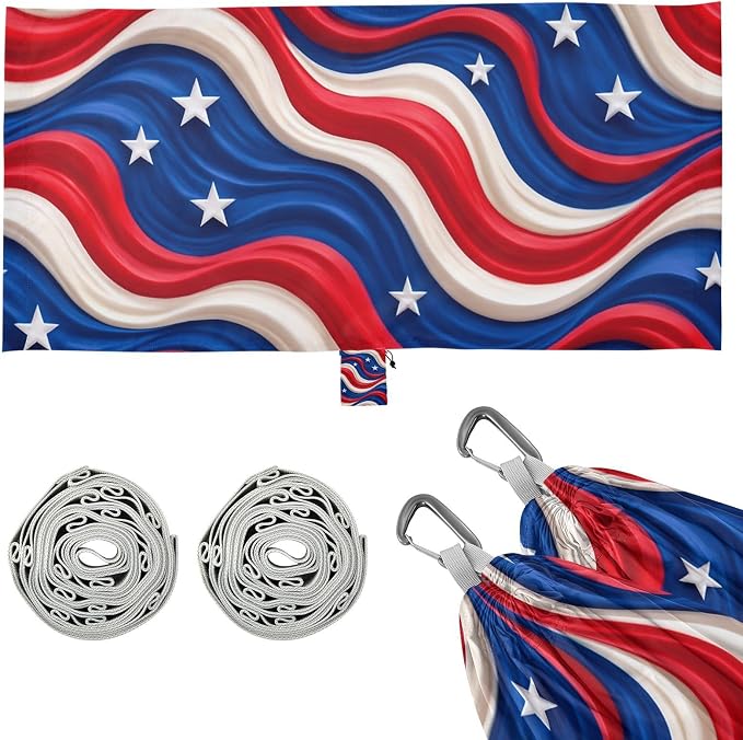 4th_July_Flags_Liquid_Pattern Outdoor Hammock Foldable Fabric Hammock for Patio Backyard Lounge Base