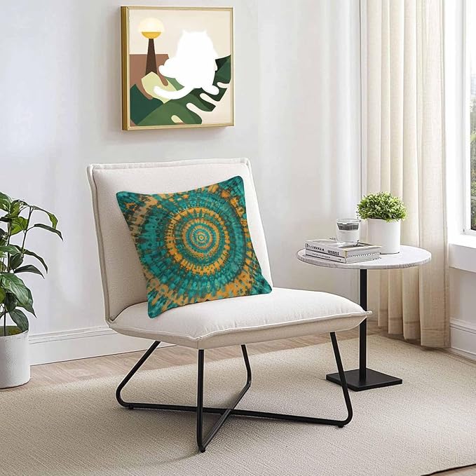 Vandarllin Outdoor Throw Pillows Covers 20x20 inch Set of 2 Waterproof Turquoise Yellow Tie-Dye Art Decorative Zippered Cushion Covers for Patio Furniture, Abstract Boho Tribe Lumbar Pillowcases