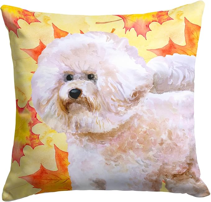 Caroline's Treasures BB9966PW1414 Bichon Frise #2 Fall Fabric Decorative Pillow, Yellow Machine Washable, Indoor Outdoor Decorative Pillow for Couch, Bed or Patio, 14Hx14W