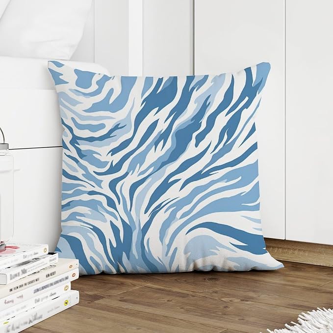 Blue Tiger Print Pillowcase Animal Tiger Print Throw Pillow Cover Modern Outdoor Garden Decoration for Couch Tent Park 20x20 in