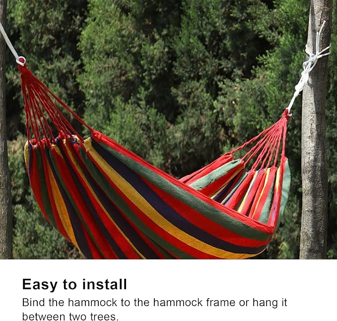 Canvas Double Camping Hammock, Lightweight Travel Hammock, Soft Resting Bed, Quick Setup Hand Woven with Storage Bag for Garden Backpacking, 551 Lb Limit (Red)