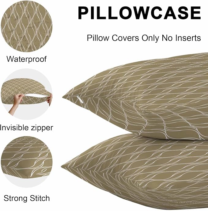 Brown Stripes Outdoor Pillow Covers 18x18 Inch Throw Pillow Covers Set of 2 Waterproof Decorative Pillow Cases Simple Geometric Modern Monochrome Cushion Covers for Patio Furniture Garden Couch Sofa