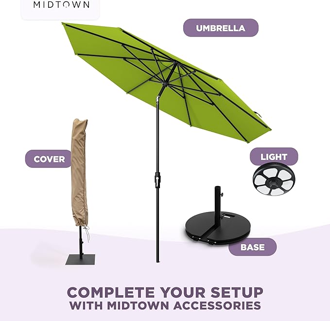 Midtown Umbrellas – The Swilt 10 Ft Patio Umbrellas with 360° Swivel & Tilt Mechanism, 8 Fiberglass Ribs & Terylast Polyester Fabric for Backyard, Deck, Pool & Cafes - Pear Canopy, Black Pole