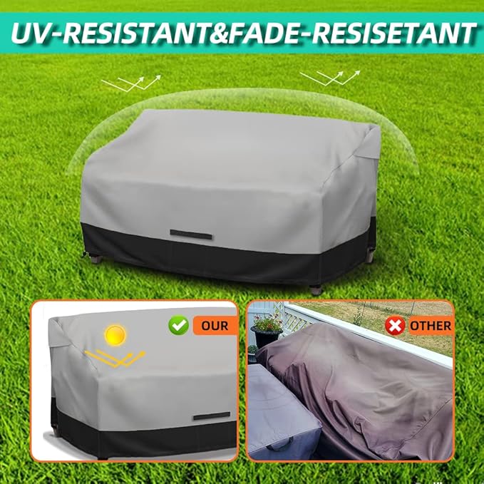 Fade and Tear Resistant Patio Loveseat Covers, Heavy-Duty Waterproof Outdoor Couch Cover, UV Resistant Outdoor Sofa Cover, Lawn Patio Outdoor Furniture Covers,Gray/Black 79Wx38Dx35H Inch