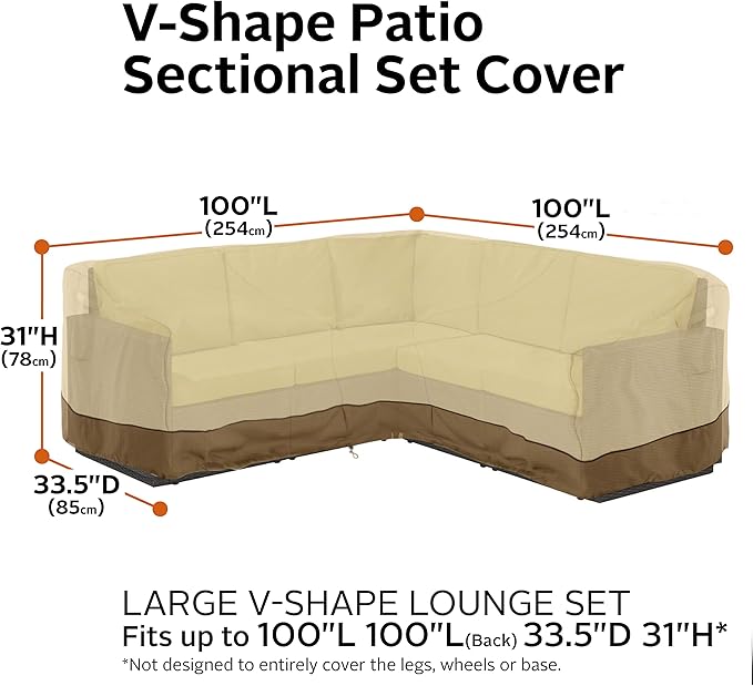 Classic Accessories 55-882-011501-RT Veranda Patio V-Shaped Sectional Sofa Cover, 100" L (on Each Side) Large, Pebble/Bark/Earth, Patio Furniture Covers