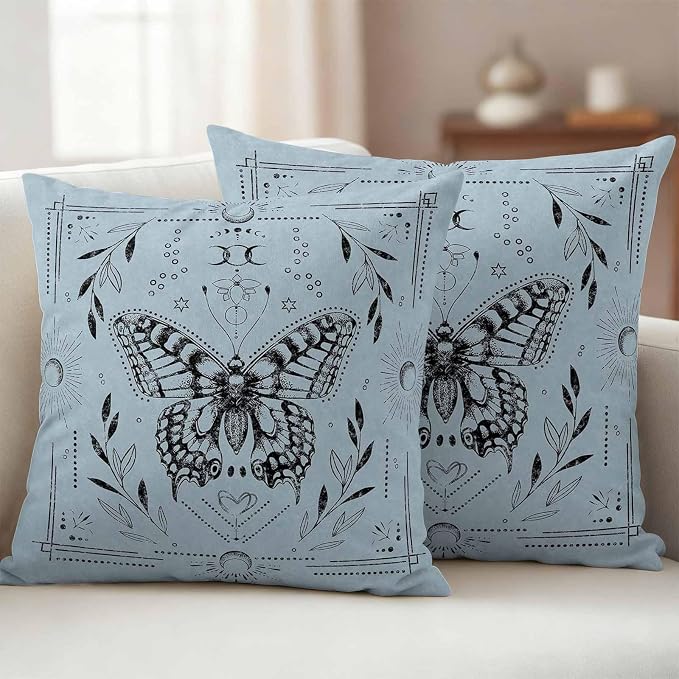 Magical Theme Outdoor Pillow Covers Set of 2 Witchy Art Butterfly Sun and Moon Waterproof Throw Pillow Cover Decorative Cushion Cases for Patio Porch Garden 20X20 Inch