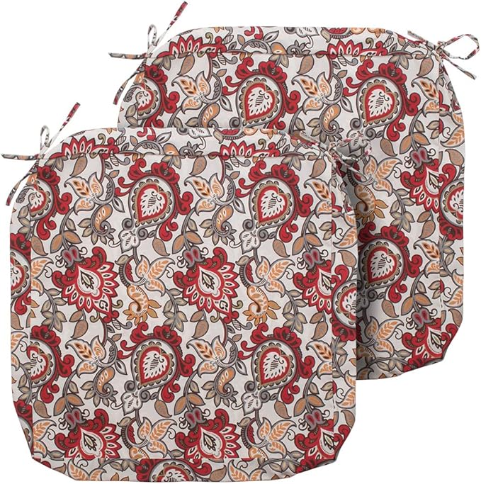 Magpie Fabrics Indoor Outdoor Cushion Cover Replacement 2 Pack, NO Insert! Water Repellent Slipcover with Ties Decor for Patio Garden Chair Seat Sofa Bench Wicker(Floral Red Orange, 22x20x4 Inch)