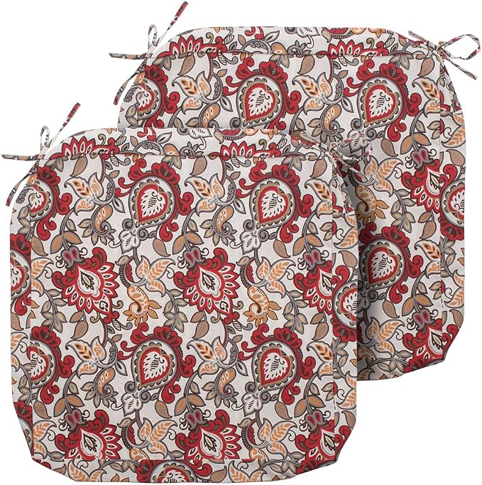 Magpie Fabrics Indoor Outdoor Cushion Cover Replacement 2 Pack, NO Insert! Water Repellent Slipcover with Ties Decor for Patio Garden Chair Sofa Bench Wicker(Botanical Red Orange, 24x22x4 Inch)