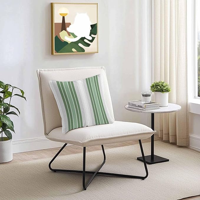 Chucoco Outdoor Waterproof Throw Pillow Cover, Green White Striped Decorative Pillows Cushion Covers, Classic Geometric Line 2 Pack Pillow Cases for Patio Garden Balcony Couch Sofa 24x24in