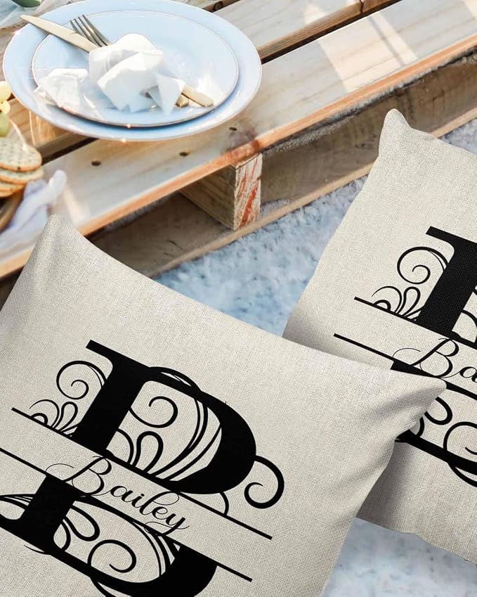 Personalized Gifts for Women/Men, Custom Pillow Case with Name Outdoor Waterproof Pillowcase, Letter B Customized Pillow Cases for Patio, Monogram Words Customs Pillow Cover 18" x 18", 2 Pcs