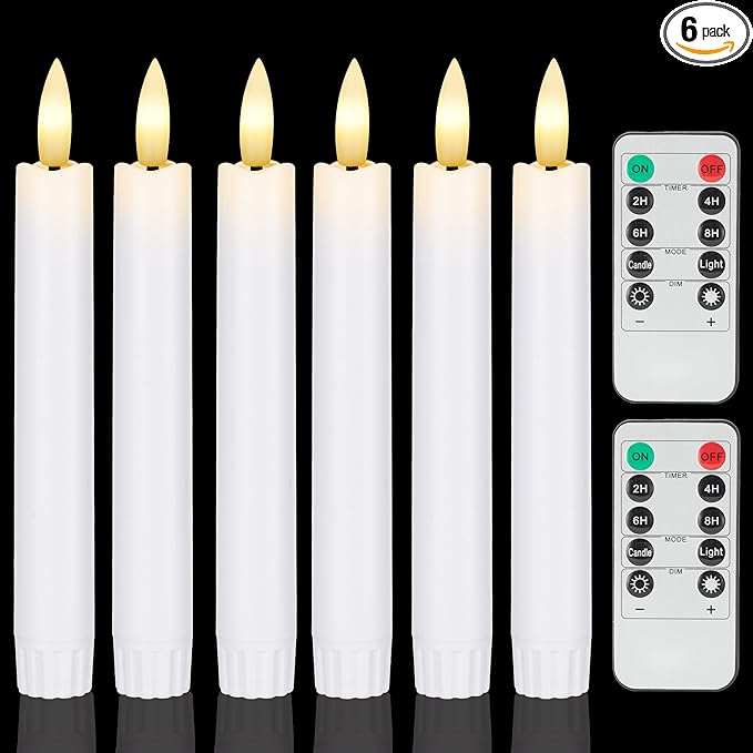Battery Operated Flameless Taper Candles with Remote, 6.4 Inch White LED Candles Flickering, Short Flameless Candlesticks for Weeding Home Party Festival Decor, 6 Pack
