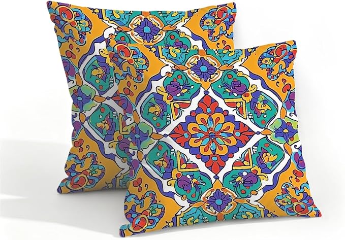 16x16 Inch Outdoor Pillow Covers Set of 2 Waterproof Throw Pillow Covers Decorative Couch Cushion Covers Mexican Floral Square Pillowcases Protectors for Patio Garden Sofa