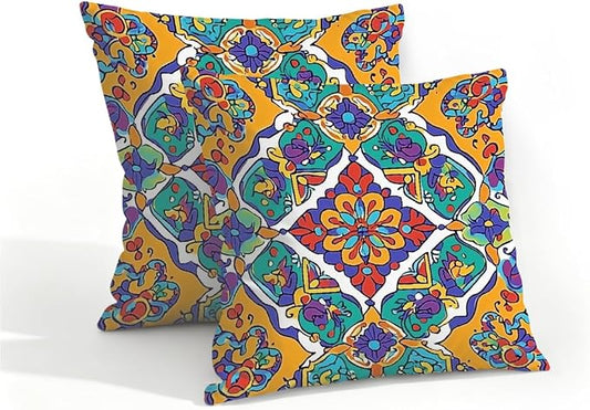 16x16 Inch Outdoor Pillow Covers Set of 2 Waterproof Throw Pillow Covers Decorative Couch Cushion Covers Mexican Floral Square Pillowcases Protectors for Patio Garden Sofa