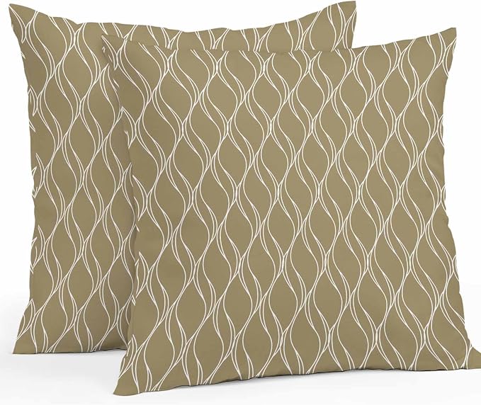 Brown Stripes Outdoor Pillow Covers 16x16 Inch Throw Pillow Covers Set of 2 Waterproof Decorative Pillow Cases Simple Geometric Modern Monochrome Cushion Covers for Patio Furniture Garden Couch Sofa