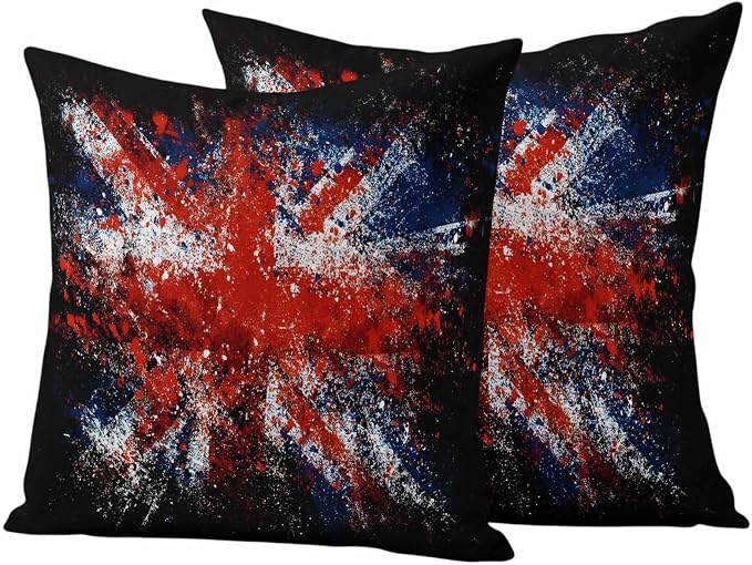 4th of July Outdoor Throw Pillows Covers 18x18 inch Set of 2 Waterproof British Flag Decorative Zippered Cushion Covers for Patio Furniture, Retro National Flag Independence Day Lumbar Pillowcases