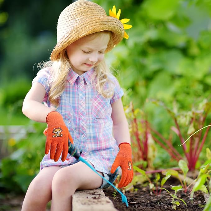 Kids-Gardening-Gloves for Age 3-12, Rubber-Coated Garden Yard Work-Gloves for Children Toddlers Boys & Girls