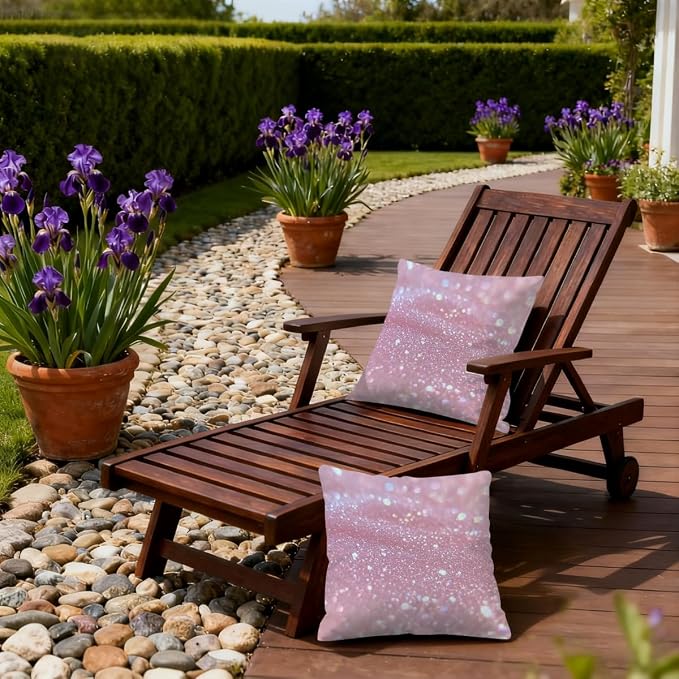 22x22 Inch Outdoor Pillow Covers Set of 2 Waterproof Throw Pillow Covers Decorative Couch Cushion Covers Pink Glitter Pattern Square Pillowcases Protectors for Patio Garden Sofa