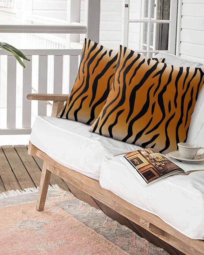 Outdoor Waterproof Throw Pillows Natural Tiger Skin Texture Patio Pillows,Decorative Pillow Covers with Insert,Pillow Cushion Case for Garden Couch Sofa Wildlife Animals Striped
