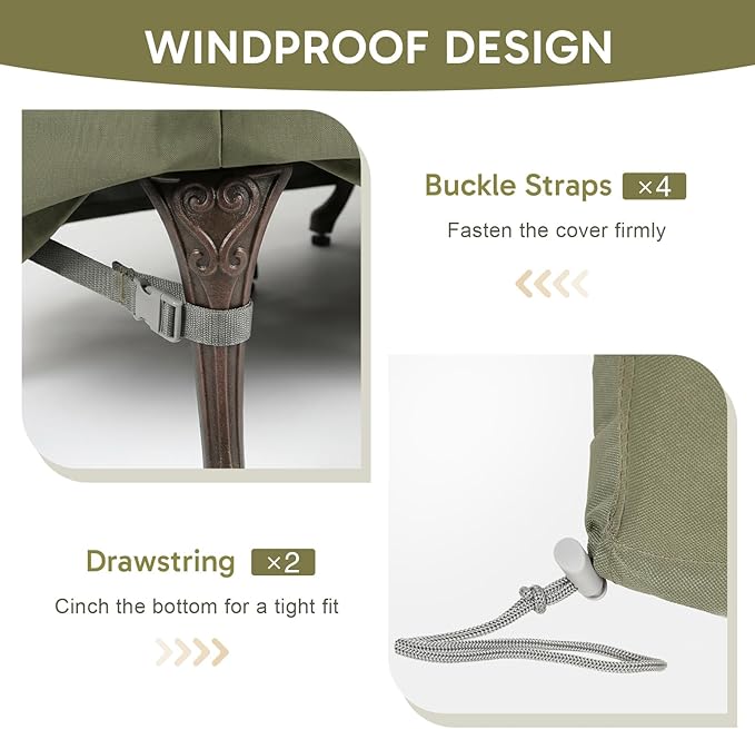 COWVIE Round Patio Dining Set Cover for Outdoor Table and Chairs, 600D Waterproof and UV-Resistant Fabric Patio Furniture Cover with Storage and Air Vent, 108''Dia x 32''H