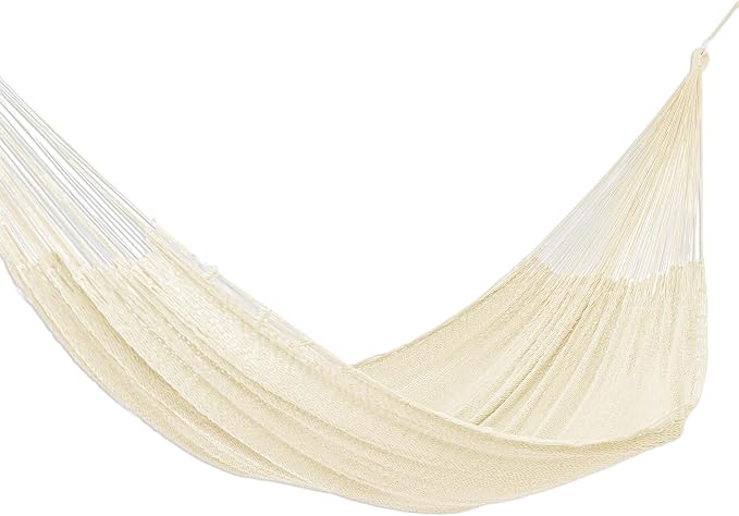 NOVICA Artisan Handmade Cotton Rope Hammock Maya Ivory Triple Mexico Solid [Bed Size 75in L x 91in W Total Length 146in L] ' Uxmal Ivory' Triple