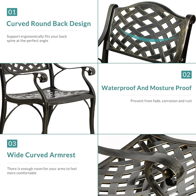 MEETWARM 7 piece Outdoor Patio Dining Set for 6 Seater Dining Table Set, All-Weather Cast Aluminum Patio Conversation Set for Garden with 6 Chairs, 1 Rectangular Table, 2" Umbrella Hole, Dark Bronze